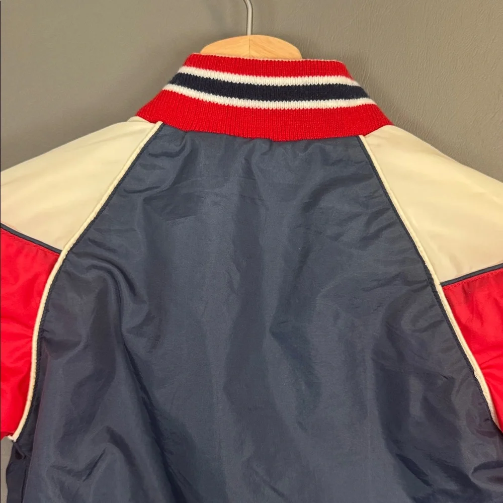 Vintage Kids Varsity Bomber Jacket Red White Blue Nylon Snap Front 70s-80s